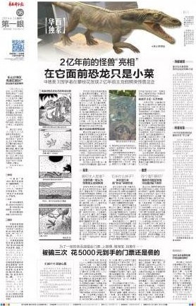 四川现2亿年前手兽足迹报纸报道