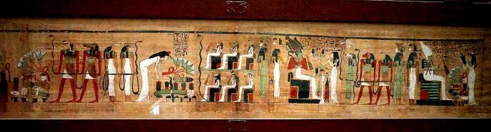 埃及博物馆中展出的出土的古埃及纸莎草画